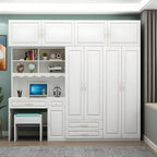 White Wardrobe Desk Armoire With Bookcase Storage System