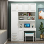 White Wardrobe Desk Armoire With Bookcase Storage System