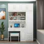 White Wardrobe Desk Armoire With Bookcase Storage System