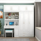 White Wardrobe Desk Armoire With Bookcase Storage System