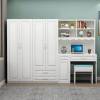 White Wardrobe Desk Armoire With Bookcase Storage System
