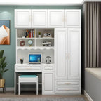 White Wardrobe Desk Armoire With Bookcase Storage System