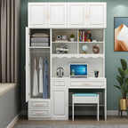 White Wardrobe Desk Armoire With Bookcase Storage System
