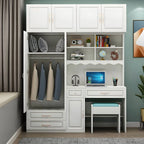 White Wardrobe Desk Armoire With Bookcase Storage System