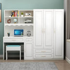 White Wardrobe Desk Armoire With Bookcase Storage System