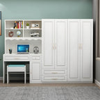 White Wardrobe Desk Armoire With Bookcase Storage System