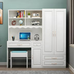 White Wardrobe Desk Armoire With Bookcase Storage System