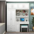 White Wardrobe Desk Armoire With Bookcase Storage System