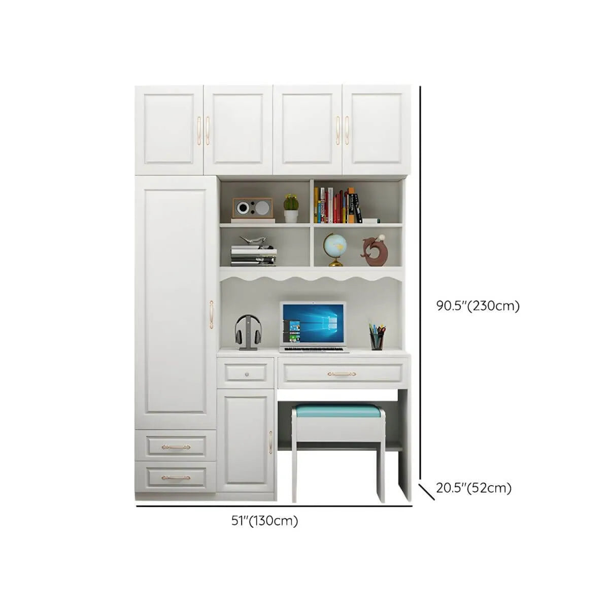 White Wardrobe Desk Armoire With Bookcase Storage System Dimensions