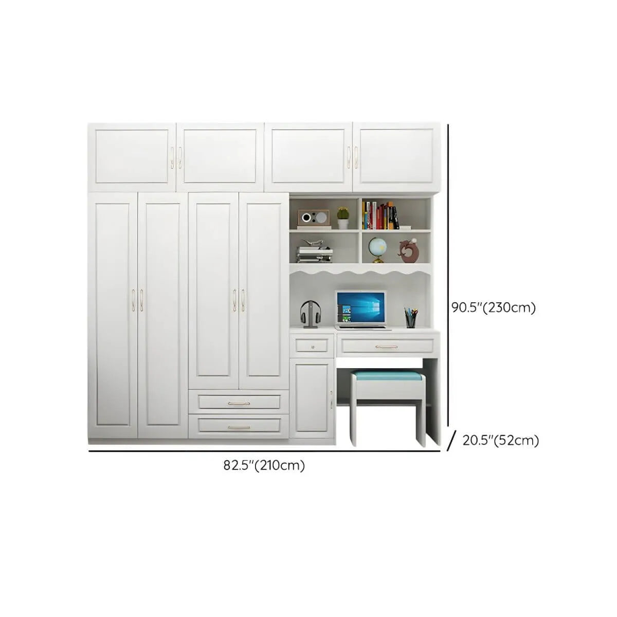 White Wardrobe Desk Armoire With Bookcase Storage System Dimensions