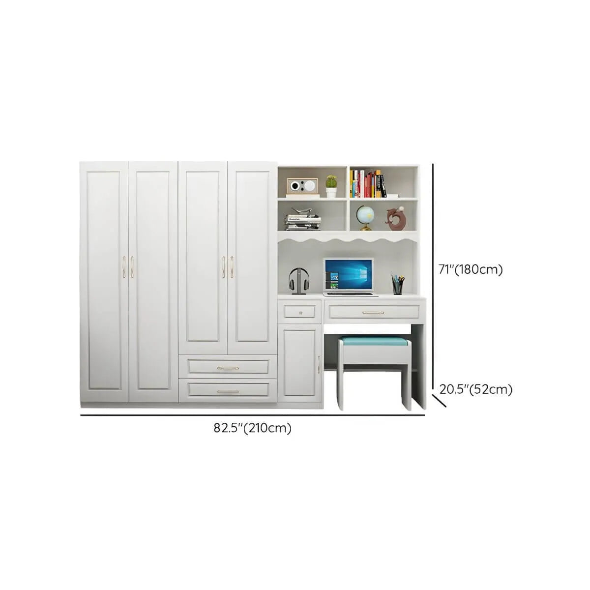 White Wardrobe Desk Armoire With Bookcase Storage System Dimensions