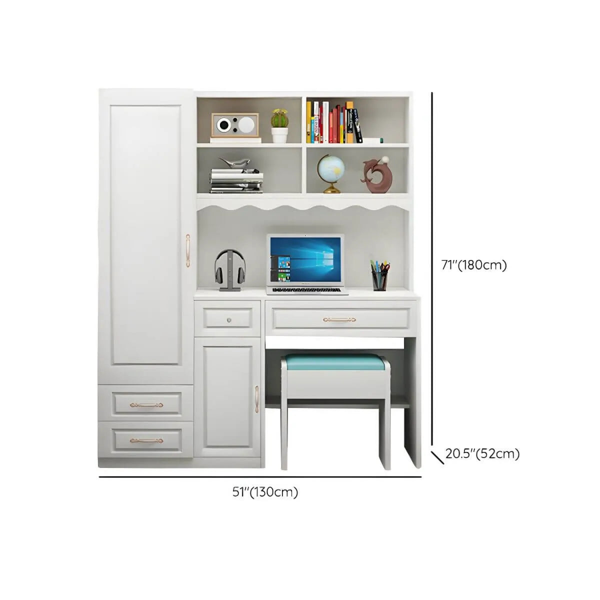 White Wardrobe Desk Armoire With Bookcase Storage System Dimensions