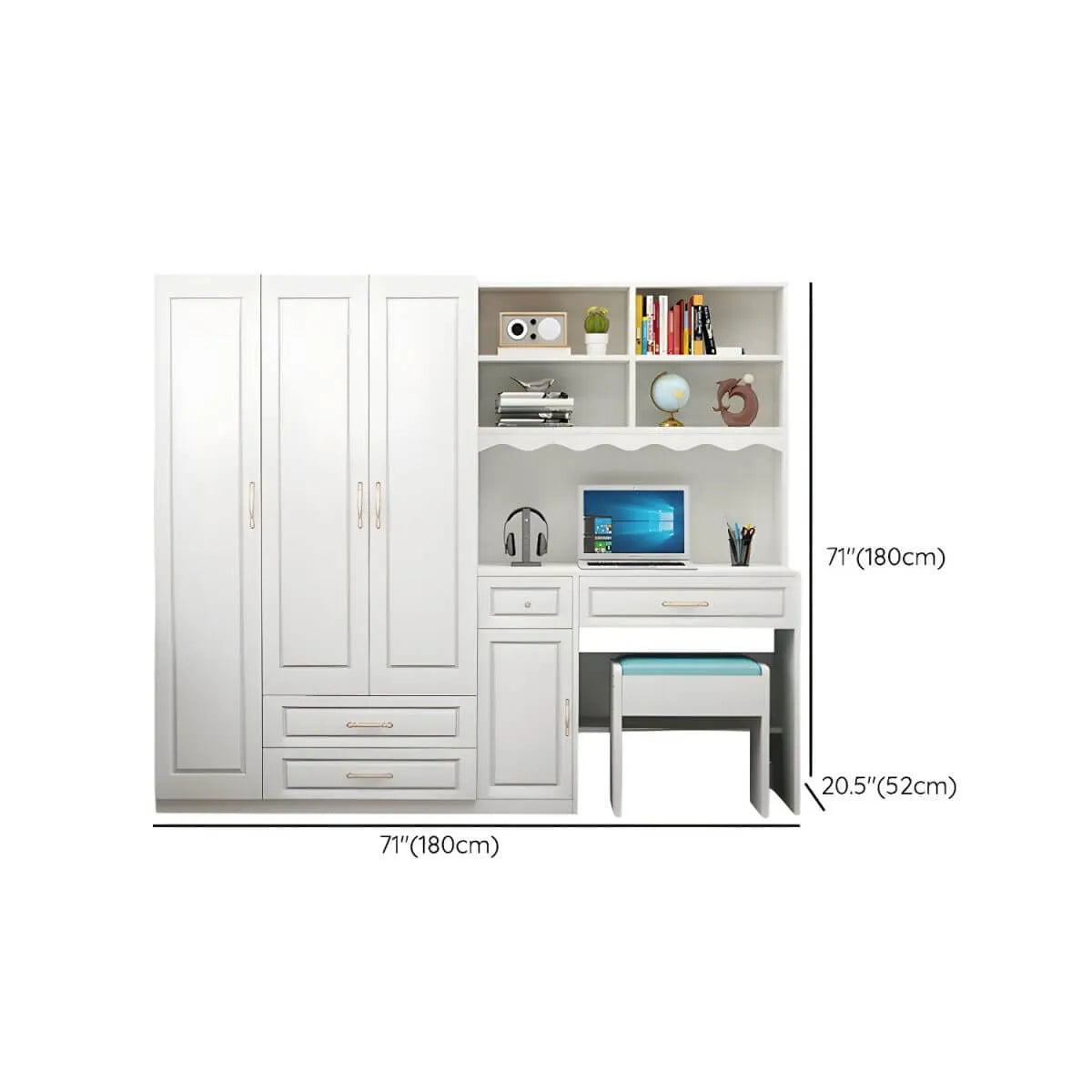 White Wardrobe Desk Armoire With Bookcase Storage System Dimensions