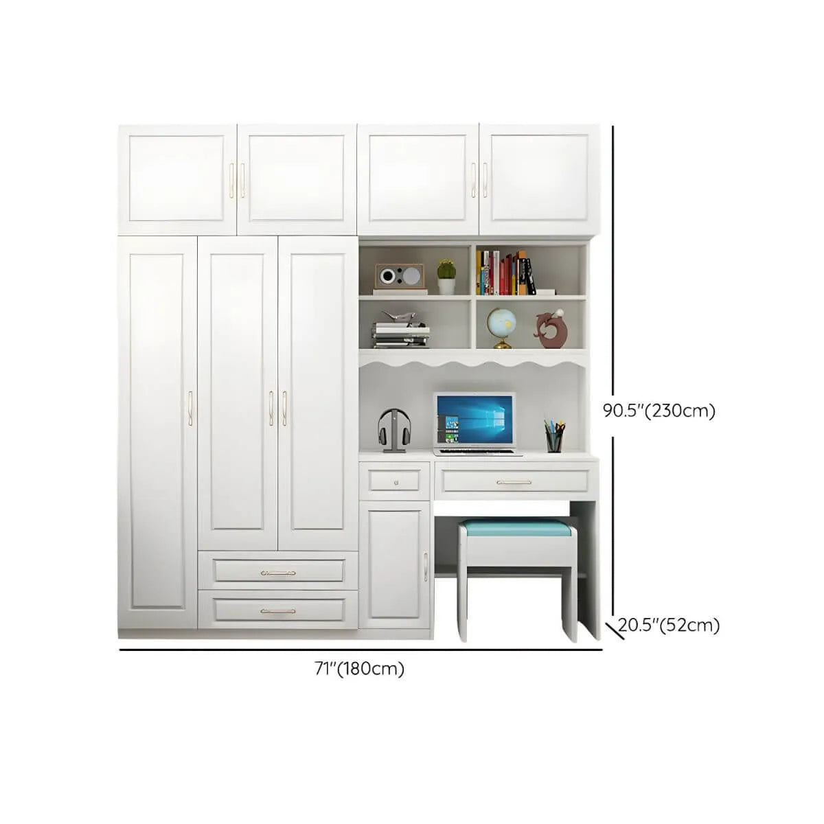 White Wardrobe Desk Armoire With Bookcase Storage System Dimensions