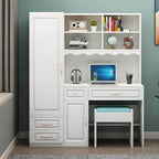 White Wardrobe Desk Armoire With Bookcase Storage System Main Product Image