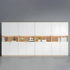 White Wood Display Filing Cabinet With Locking Storage Doors