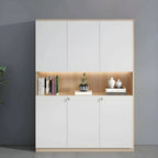 White Wood Display Filing Cabinet With Locking Storage Doors