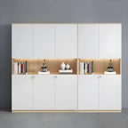 White Wood Display Filing Cabinet With Locking Storage Doors