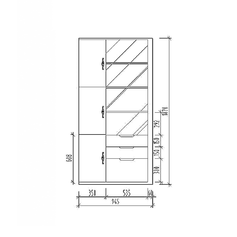 Wine Bar Cabinet With Glass Door And Drawers - Black Walnut