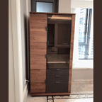 Wine Bar Cabinet With Glass Door And Drawers - Black Walnut