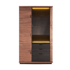 Wine Bar Cabinet With Glass Door And Drawers - Black Walnut