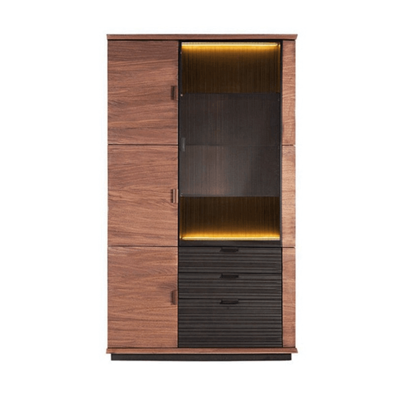 Wine Bar Cabinet With Glass Door And Drawers - Black Walnut