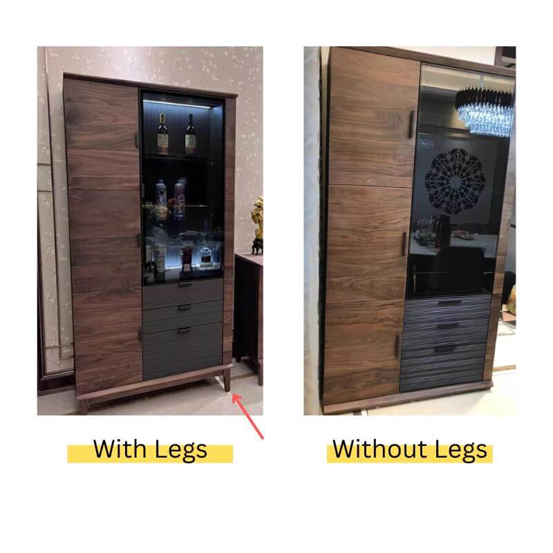 Wine Bar Cabinet With Glass Door And Drawers - Black Walnut