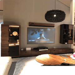 Wine Bar Cabinet With Glass Door And Drawers - Black Walnut