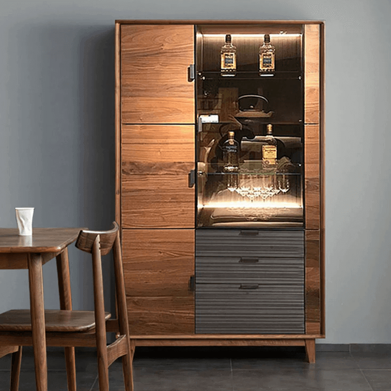 Wine Bar Cabinet With Glass Door And Drawers - Black Walnut Main Product Image Main image