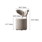 Wingback Ivory Vanity Stool with Hidden Casters and Sculptural Base