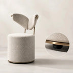 Wingback Ivory Vanity Stool with Hidden Casters and Sculptural Base