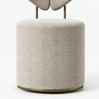 Wingback Ivory Vanity Stool with Hidden Casters and Sculptural Base
