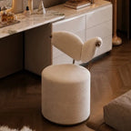 Wingback Ivory Vanity Stool with Hidden Casters and Sculptural Base Main Product Image