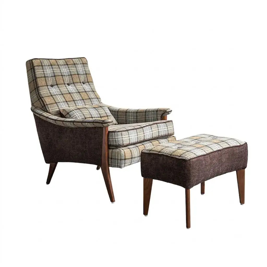 Wingback Plaid Chair Series With Leather Trim and Matching Ottoman Hauptbild