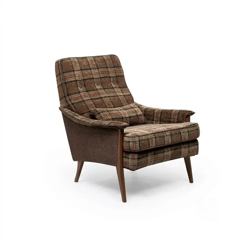 Wingback Plaid Chair Series With Leather Trim and Matching Ottoman