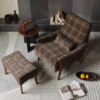 Wingback Plaid Chair Series With Leather Trim and Matching Ottoman