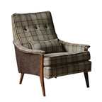 Wingback Plaid Chair Series With Leather Trim and Matching Ottoman