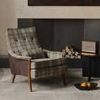 Wingback Plaid Chair Series With Leather Trim and Matching Ottoman Main Product Image