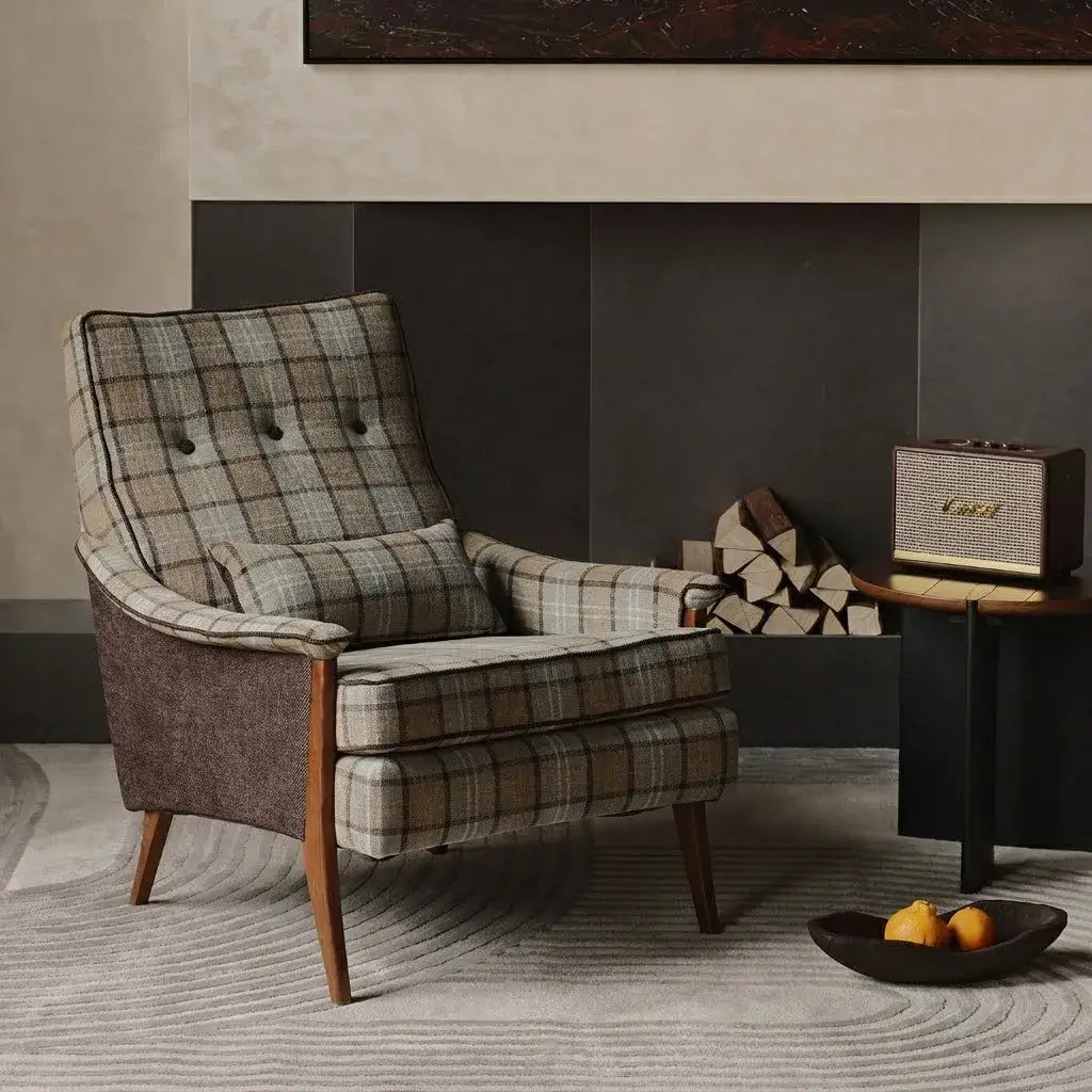 Wingback Plaid Chair Series With Leather Trim and Matching Ottoman Main Product Image