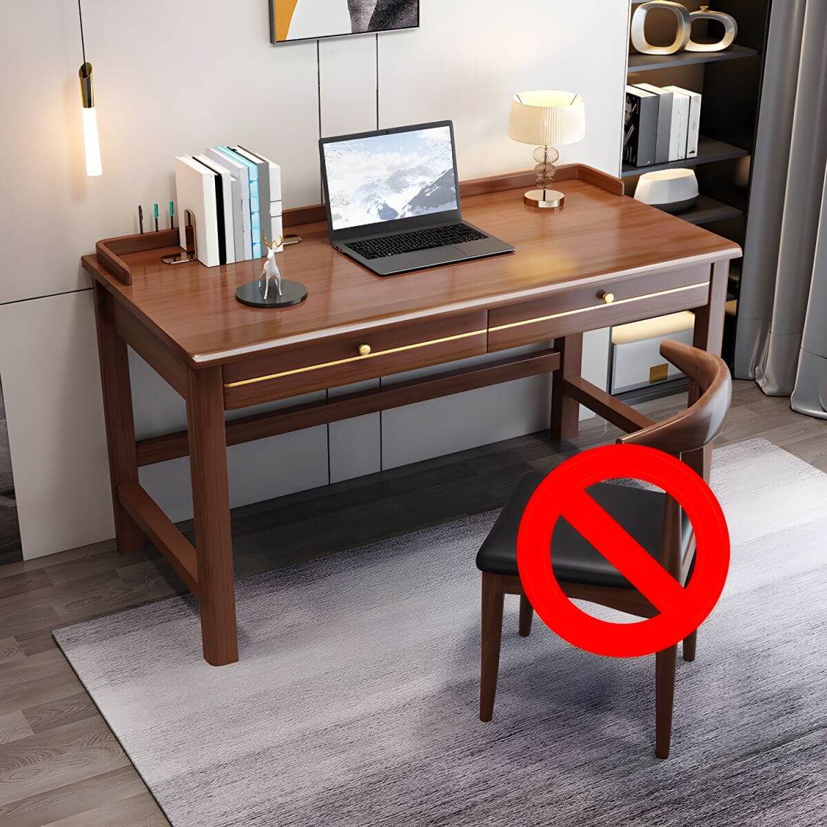 Wood Computer Desk with Storage and Chair Options in Natural Finish