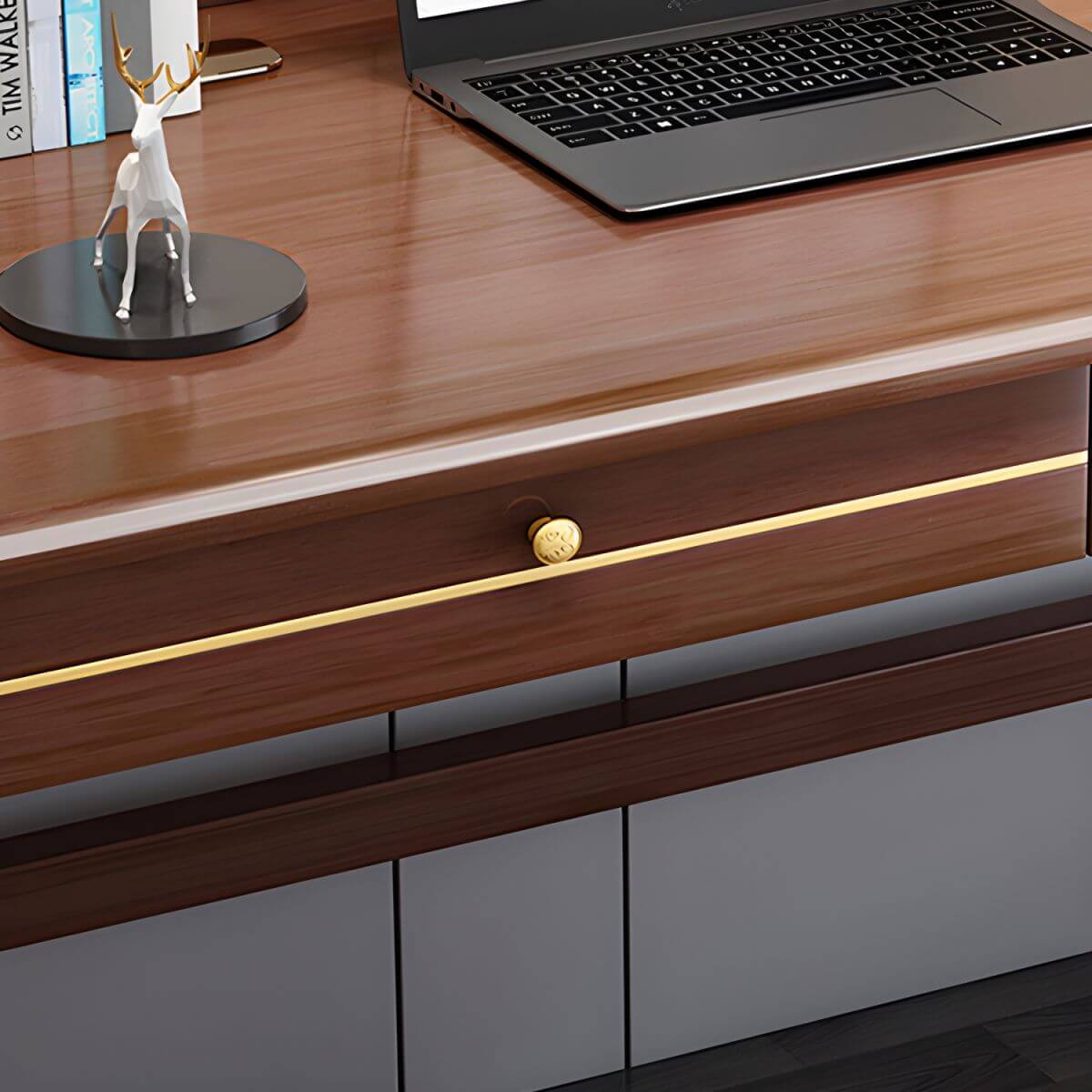 Wood Computer Desk with Storage and Chair Options in Natural Finish