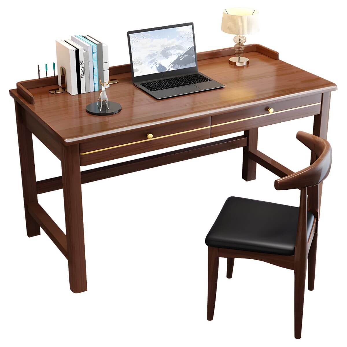 Wood Computer Desk with Storage and Chair Options in Natural Finish
