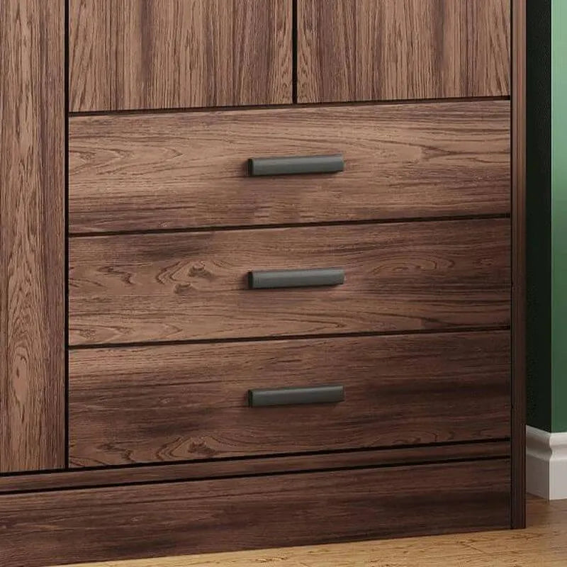 Wood-Grain Bedroom Wardrobe Armoire With Shelves, Drawers, and Rod