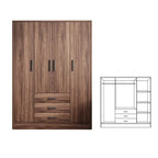 Wood-Grain Bedroom Wardrobe Armoire With Shelves, Drawers, and Rod