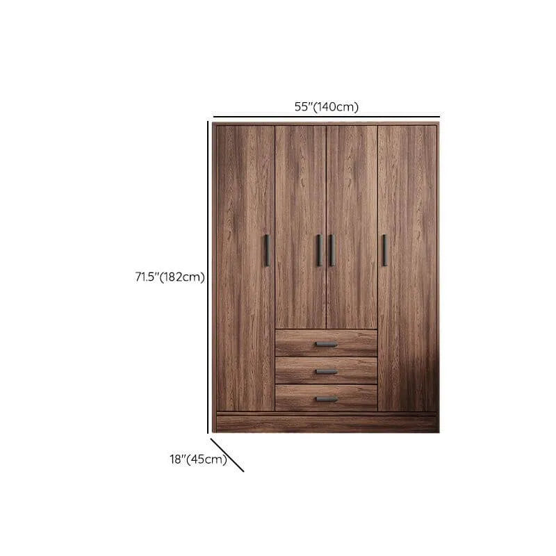 Wood-Grain Bedroom Wardrobe Armoire With Shelves, Drawers, and Rod Dimensions