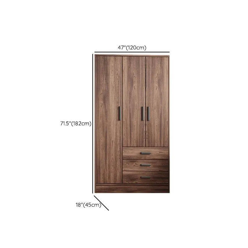 Wood-Grain Bedroom Wardrobe Armoire With Shelves, Drawers, and Rod Dimensions