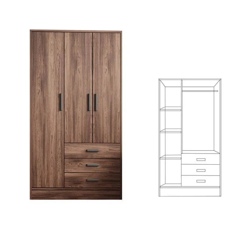 Wood-Grain Bedroom Wardrobe Armoire With Shelves, Drawers, and Rod Main Product Image