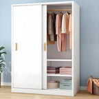 Wood Grain Sliding Door Wardrobe Armoire With Rod and Shelves