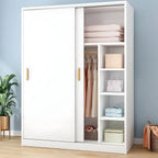 Wood Grain Sliding Door Wardrobe Armoire With Rod and Shelves