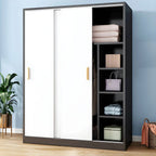 Wood Grain Sliding Door Wardrobe Armoire With Rod and Shelves